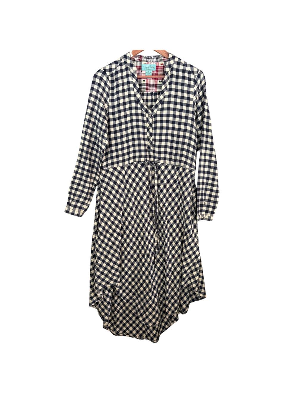 Tasha Polizzi Gingham Plaid Dress M Navy Blue White Western Boho Midi